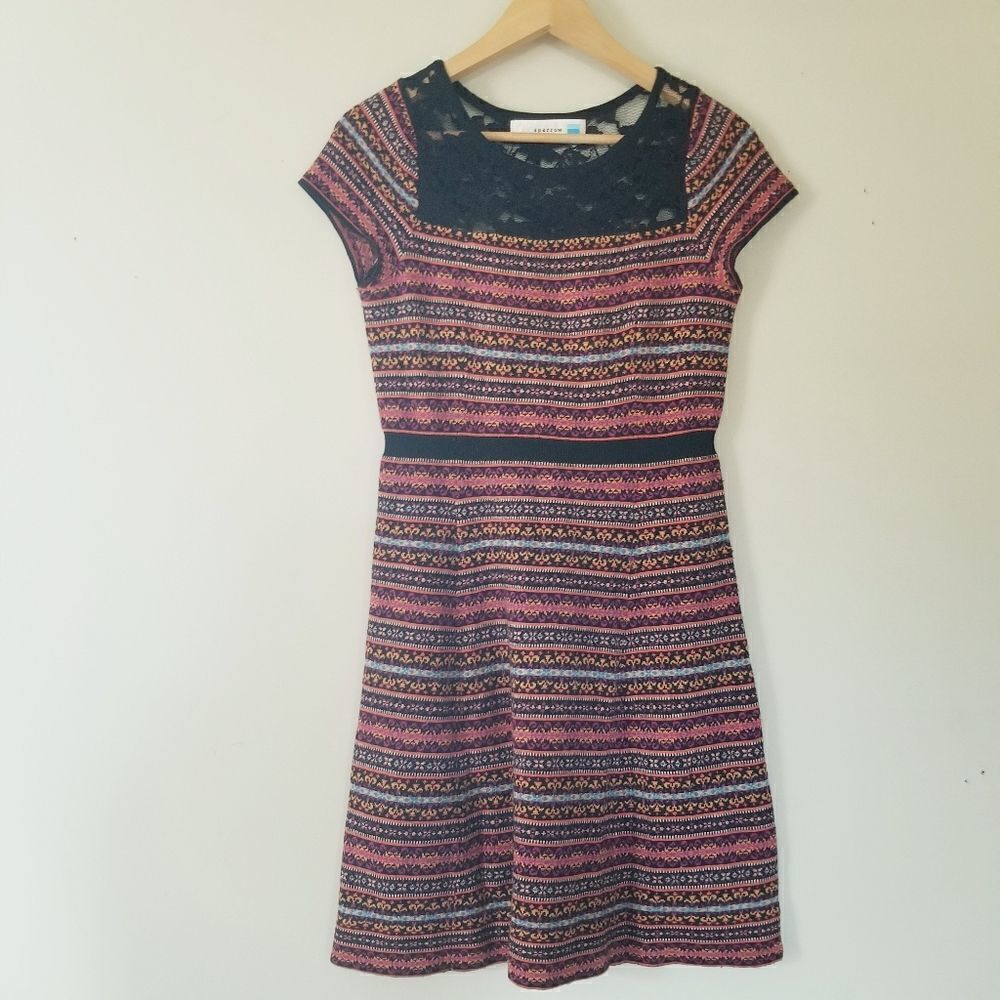 𝅺Sparrow Anthropologie Cashmere Blend Knit Intarsia Lace Mini Dress Size XS - Picture 4 of 11